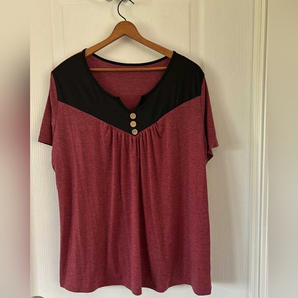 Red and Black Relaxed Short Sleeve Blouse
